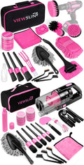 Viewsun 37pcs Car Cleaning Kit, Pink Car Interior Detailing Kit with High Power Handheld Vacuum, Detailing Brush Set, Windshield Cleaner, Cleaning Gel, Complete Car Cleaning Supplies for Women