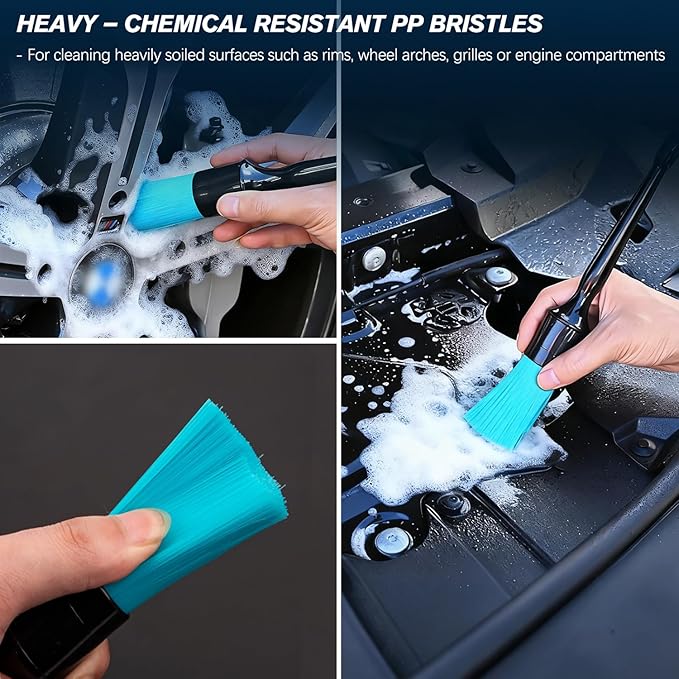 Car Detailing Brushes Set, 8-Piece Auto Detail Cleaning Brush Tool Kit in Soft/Middle/Hard, Crevice Brush, Dust Brush for Car Interior & Exterior, Leather, Air Vents, Emblems, Wheels Wash & Care