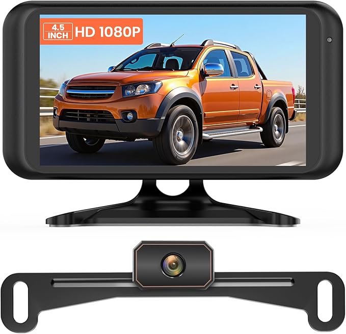 AUTO-VOX W5 Wireless Backup Camera: 4.5" 1080P Dual-Channel Monitor, Easy Installation, Stable Wireless Signal, IP69K Waterproof Color Night Vision Back Up Camera for Truck, Car, SUV, Van and Trailer