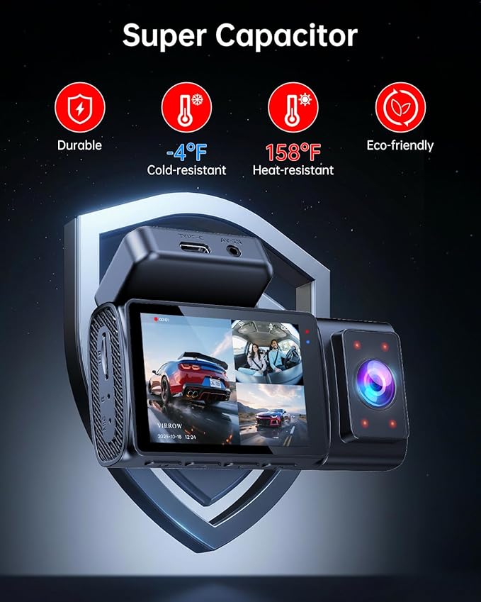 Dash Cam Front and Rear Inside - 3 Channel Dash Cam (4K+1080P+1080P) Built-in 5GHz WiFi APP & 64GB Card - Dashcam with IR Night Vision - Dash Camera for Cars Parking Mode G-Sensor Loop Recording(X7)