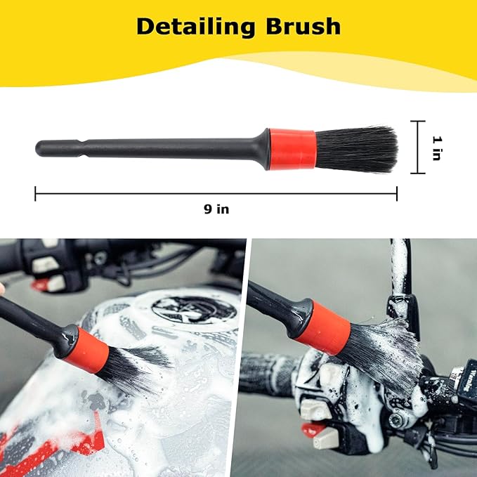 focopot Motorcycle Cleaning Kit 6 Pack with Easy Reach Brush,Tire Brush,Wool Wash Mitt,Chain Brush,Detailing Brush and Microfiber Towel for Cleaning Motorcycle Mudguard,Rims,Exhaust,Frame