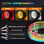 Nilight 4PCS 17.5inch Double Row Wheel Ring Lights Dream Color with APP and Remote Control Neon Lights w/Turn Signal and Braking Function Dual Row for Car Van SUV Truck