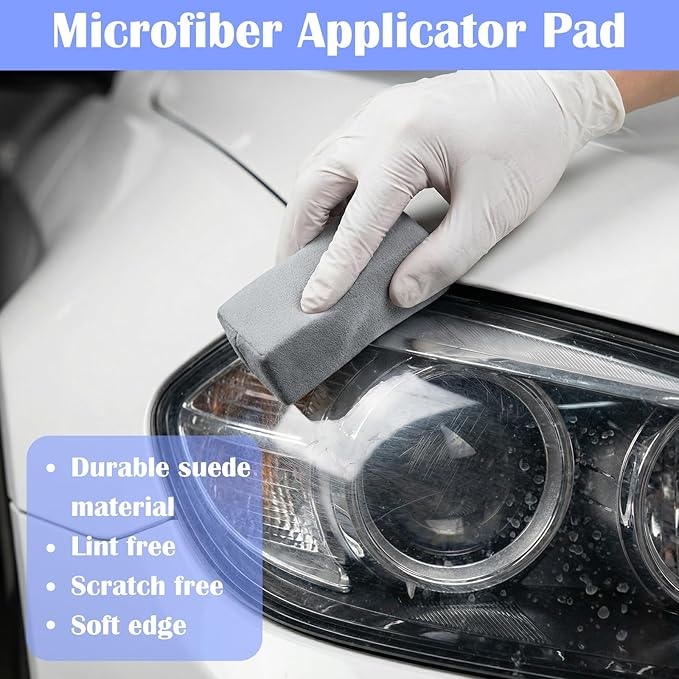 20 Pack Microfiber Applicator Pads - Suede Car Detailing Sponges for Ceramic Coating, Wax & Graphene Spray - Reusable Coating Applicator Pads for Cars, Metal & Plastic Trim