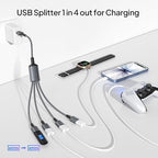 Elebase USB Splitter Y Cable 3.3FT,USB Charger Splitter 1 in 4 Out,Multi Port USBA Extension Split,Multiport 2/3/4 Out Data Charging Split Adapter for PC,TV,MacBook,Laptop