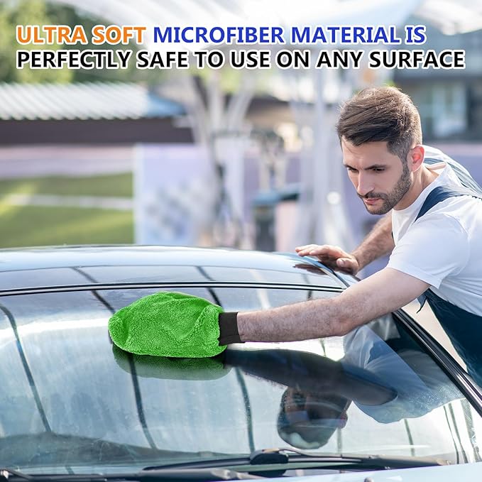Teenyyou 6 Pcs Microfiber Dusting Mitt Car Wash Mitts Cleaning Glove with Thumb Reusable Terry Dusting Gloves with Elastic Wrist Cuff for Car Wheel Plants House Kitchen(Bright Color,9.84 x 7.87 Inch)