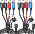 Dual Type-C Ports 4 in 2 Multi Charging Cable, Travel Cruise Essentials USBA/C Charging Cords for Multiple Devices, Phone Charger Cord for iPhone17-12/Androids/Pad and More, Car Charger(2Pcs, 5FT)