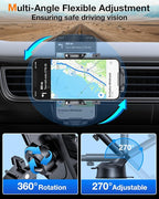 HTU 2026 Upgraded [True Military-Grade] Car Phone Holder【Safety Certs & No Smell】 Cell Phone Holder for Car Mount for Dashboard Windshield Air Vent Long Arm Thick Case,Black