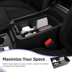 LUWU Center Console Organizer Compatible with Subaru Ascent 2019-2026 Accessories Armrest Console Secondary Storage Box Insert Tray ABS Material Interior Storage Box with Coin Holder Black