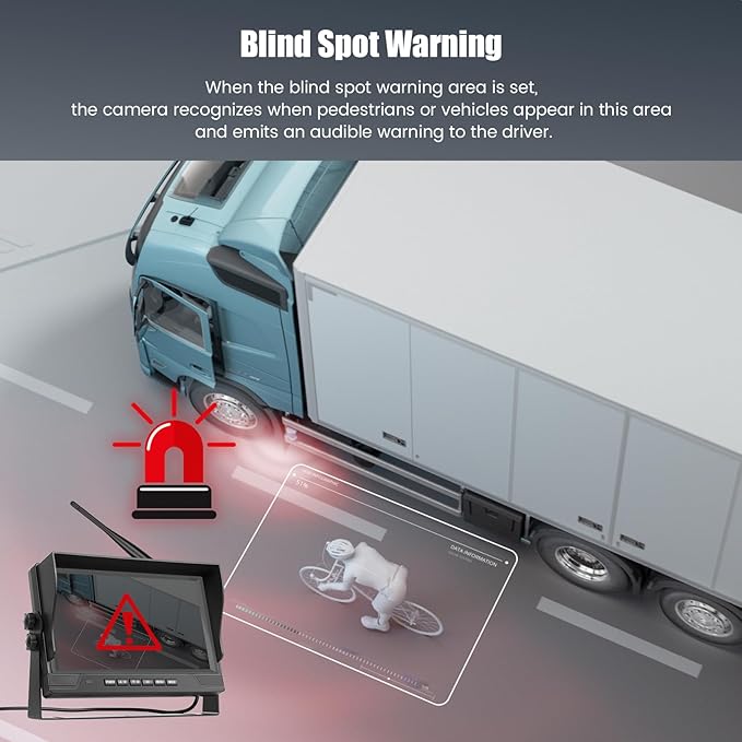 9 Inch Monitor Wireless Backup Camera System with Loop Recording, 12-24V for Truck, Trailer, RV, Bus Reversing Camera IP68 Waterproof Night Vision, Waterproof Back Up Camera Kit