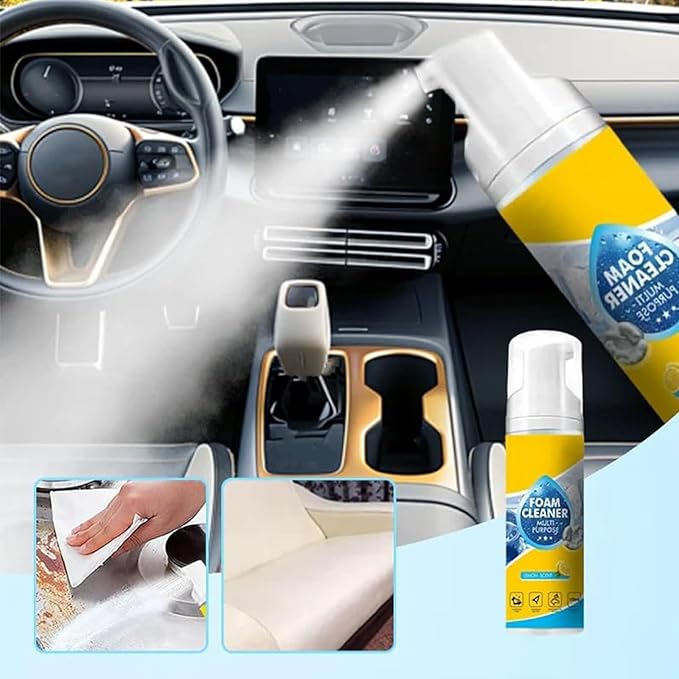 Powerful & Multipurpose Car Interior Foam Cleaner, Quick Spray & Wipe All Purpose Waterless Detailer, Cleaning Without Pre-Washing, Cleaner for Seats, Dashboard, Carpet (2 pcs)