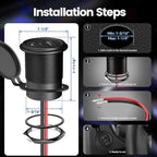 72W 3 Port 12V USB Outlet, Dual PD3.0 Type-C & QC3.0 Aluminum Car Charger, Multi Port USB Power Socket Cigarette Lighter Replacement for RV Camper Truck Boat Golf Cart (1Pcs)