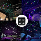 AMKI Updated 4Color Meteor Twinkle 36w Starlight Headliner Kits 2000pcs 0.03in 13.1ft, 240pcs RGB Meteor Shooting Star Cable, 2 in 1 Fiber Optic Light Box RGBW Sound Activated Mode for Car& Home Decor