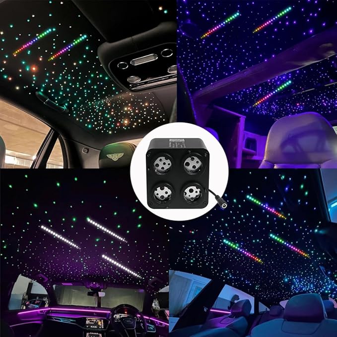 AMKI Updated 4Color Meteor Twinkle 36w Starlight Headliner Kits 800pcs 0.03in 13.1ft, 240pcs RGB Meteor Shooting Star Cable, 2 in 1 Fiber Optic Light Box RGBW Sound Activated Mode for Car& Home Decor