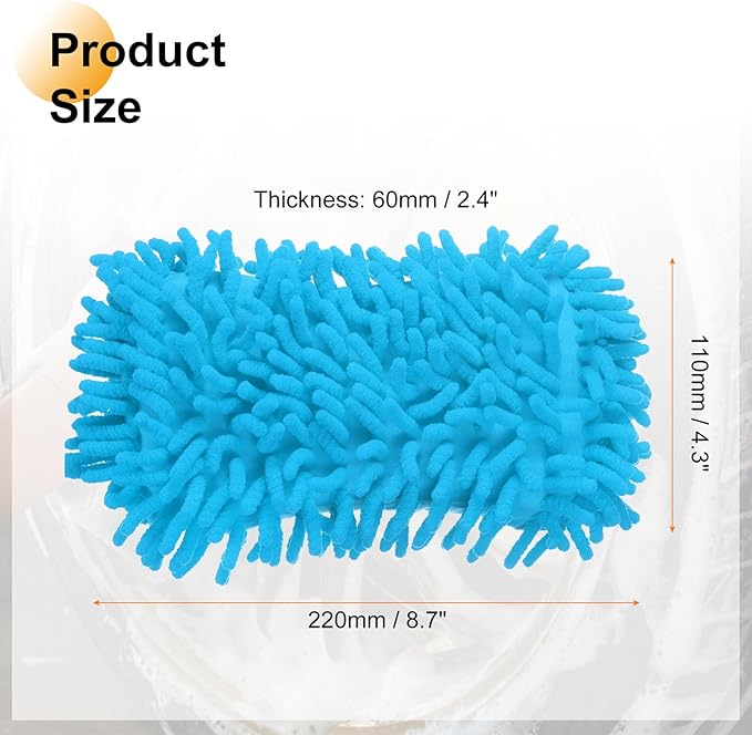 HARFINGTON Car Wash Sponge 8.7" x 4.3" Chenille Microfiber Mitt Scratch-Free Absorbent Scour Scrubber Cleaning Sponge for Washing Detailing on Cars, Trucks, SUV, Boats, RVs, Light Blue
