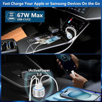 USB C Car Charger, Rombica 3Port 67W Dual USB-C&USB-A Car Power Cigarette Lighter USB Charger Adapter PD/QC Type C Car Charger Fast Charge for iPhone 17 17 Pro 16 15 14 13 12/Galaxy S26 S25/Pixel/iPad
