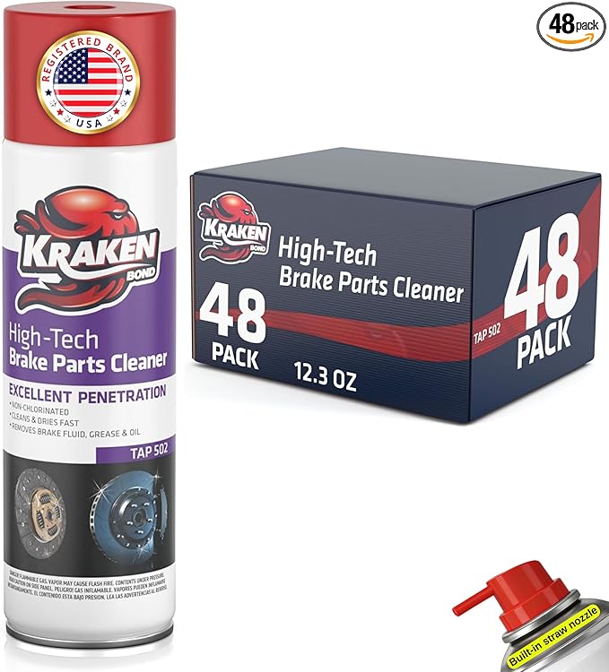 KRAKEN BOND Non-Chlorinated Brake Parts Cleaner Spray, Instant Removal, Fast Drying, 12.3fl oz - 48 pack