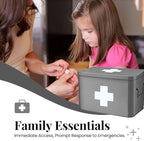 Flexzion Vintage First Aid Kit - 13" Gray Metal Box with Dividers, Removable Tray and White Cross Logo