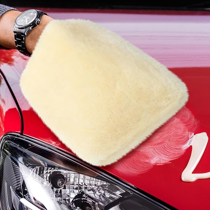 Dingion 3 Pcs Wool Car Wash Pad Wash Mitts Plush Synthetic Polish Pads for Car Washing Detailing Scratch Free,10x10 Inch