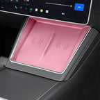 TOPABYTE 3PCS Center Console Accessories for Tesla New Model Y Juniper 2026 2025 Model 3 Highland 2024 Cup Holder Insert, Screen Edge Protector Frame, Wireless Charger Mat Silicone, Pink