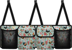 Farm Rooster Car Backseat Trunk Organizer for Women Pink Peony Flowers Hanging Car Storage Organizer with Extra Storage Space for SUVs,Trucks,Vans