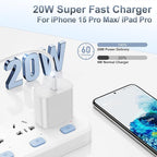 iPhone 17 16 15 Fast Charger, 20W USB C Charging Block for Apple iPhone 17 Pro Max/17 Air/16 Pro/15 Plus, iPad 12/11 inch/Mini/6 Gen,Wall Plug Power Adapter Cube Brick/6ft Type C to C Cable Cord Long
