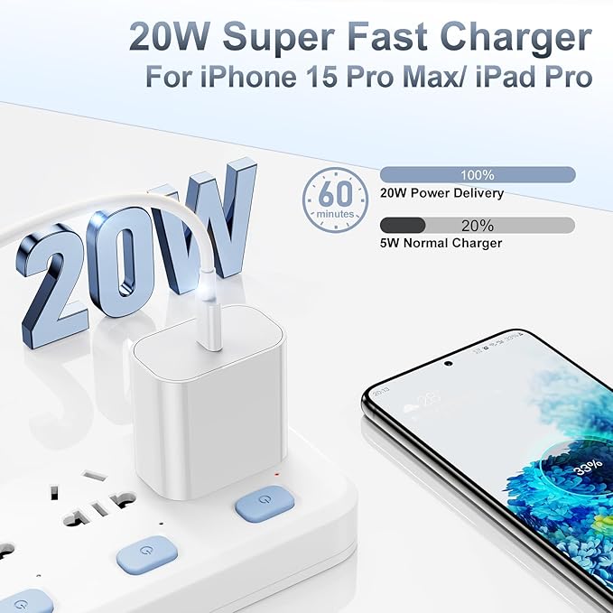 iPhone 17 16 15 Fast Charger and 10ft Type C to C Cable Cord Long, USB C Charging Block for Apple iPhone 17 Pro Max/17 Air/16 Pro/15 Plus,iPad 12.9/11 inch/4/3/Mini,Wall Plug Power Adapter Cube Brick