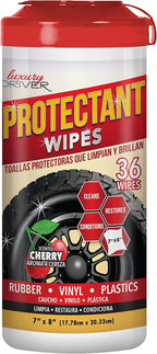 Car Wipes Interior Cleaning Protectant for Dashboard for Tires for Shine and Vinyl Protectant for Plastic for Dash Cleaning for UV and Fading by Luxury Driver - Cherry Scented (36ct Canister)