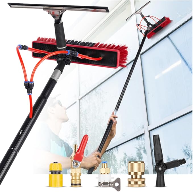 Telescopic Solar Panel Cleaning Brush Kit - 3-12M Reach, 35/55Cm Brush Head, Water Hose Compatible, Perfect for Solar Panels, Windows, Roofs, Pools & Rvs,55cm Brush Head,11M