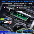 Wireless Car Charger for BMW 3 Series G20 2019-2024, for BMW 4 Series G22 2020-2024, for BMW 2 Series 2022-2024, OEM Custom Fit with 27W USB-A & Type-C Wireless Fast Phone Charging Pad