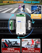 HTU 【Military-Grade Car Phone Holder,【Strongest & Longest Steel-Hook】 Car Vent Mount, Handsfree 360° Adjustable Automobile Cradle Air Clip Stand for iPhone 17 16 15 14 Pro Max Samsung (Light Blue)