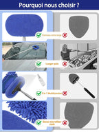 3 in 1 Car Windshield Cleaner Tool 40”Car Rearview Mirror Wiper Squeegee Wash Brush Extra Large Washable Microfiber Pad Extendable Handle Auto Window Glass Cleaning Kit Interior Exterior Dusting