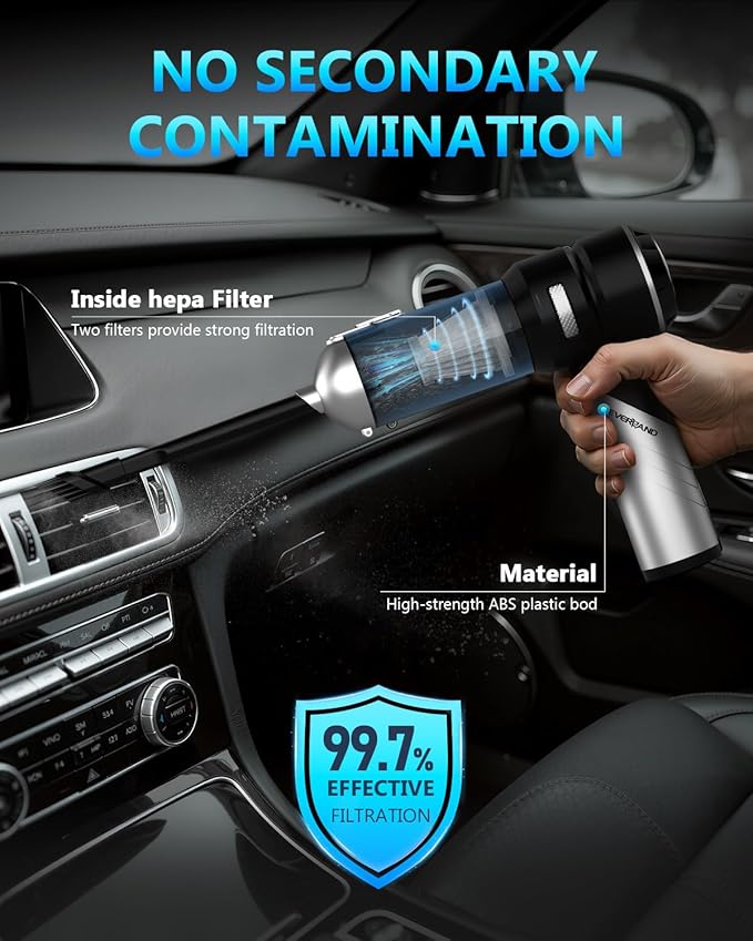 NEVERLAND Handheld Vacuum Cordless Car Vacuum - 15000PA High Power 4-in-1 Portable Foldable Small Detailing Kit, Rechargeable Hand Held Vacuum for Car Home Office