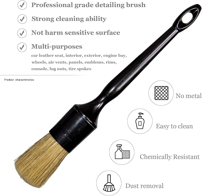 Car Detailing Brushes Set for Cleaning Car Wheel Rim, 3 Pack Automotive Cleaning Brushes Set Wet & Dry Use Scratch Free for Interior Exterior, Leather, Emblem, Wheel, Tire Nut