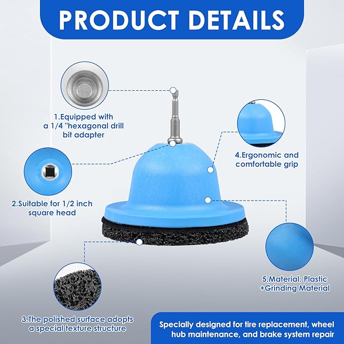 6" Wheel Hub Resurfacing Kit with Drill Adapter, Tire Change, Quick Rust Removal for Lug Studs and Rotors, Automotive Maintenance Tool(1set)