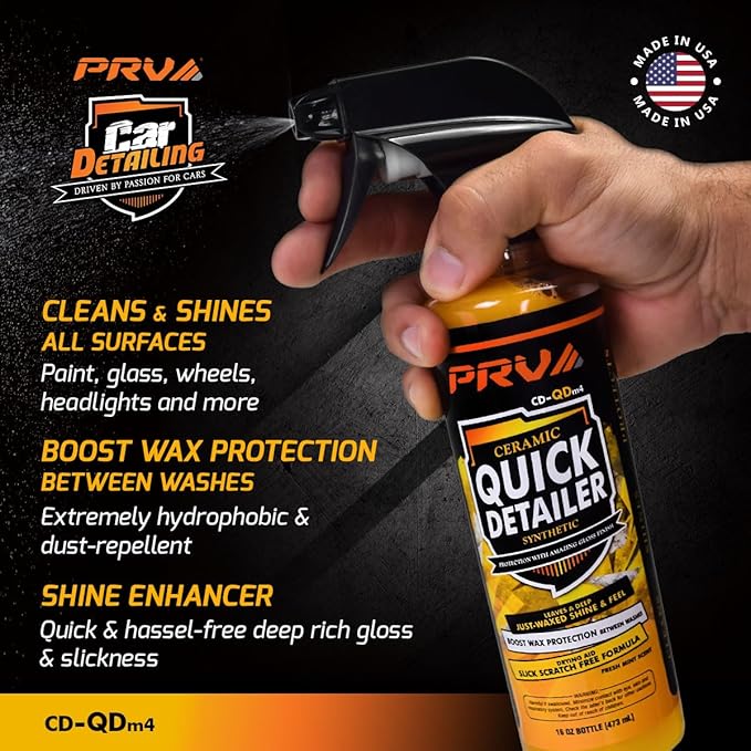 PRV AUDIO Ceramic Quick Detail Spray - Waterless Car Detailer | Clean, Shine, Protect Paint, Glass, Wheels, and Trim | Enhances Shine & Protection, 16 fl oz - Mint Scent