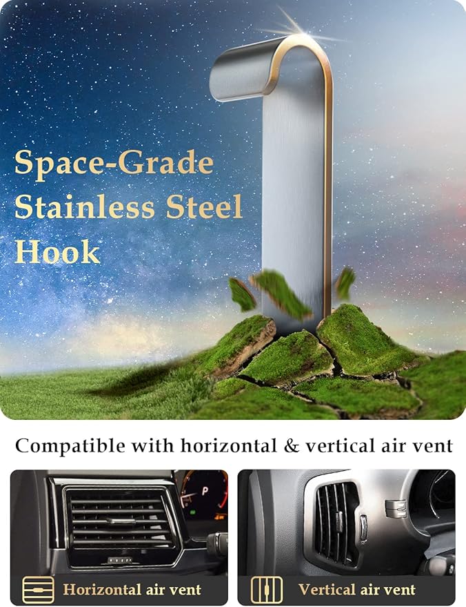 Phone Mount for Car Vent: [Never Blocking] Air Vent Cell Phones Holder for iPhone & Samsung Android Smartphone [Thick Cases Friendly] Hands-Free Auto Mobile Phone Stand (Gray)