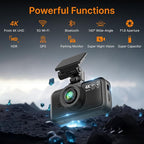 Miofive Dash Cam Front – 4K UHD Dash Camera for Cars, Built-in Bluetooth, 5G Wi-Fi, GPS, 3" IPS Screen, Night Vision, 140° Wide Angle, HDR, 24-Hour Parking Mode, G-Sensor(S1)