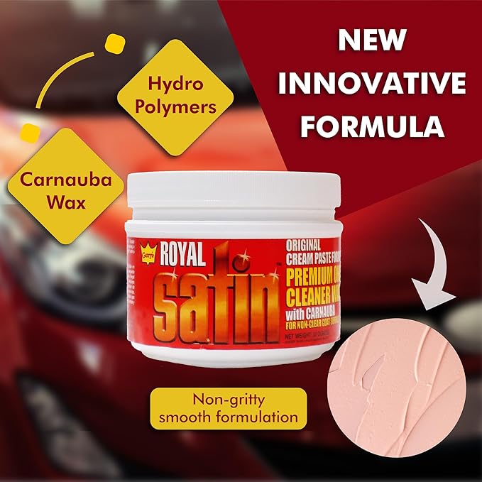 Garry's Royal Satin - One Step Automotive Cleaner Wax - Oxidation Remover and Restoration Wax For Cars, Trucks, & Busses - Carnauba/Hydro-Polymers - Shine Restorer - Original Cream Paste, 32 Oz