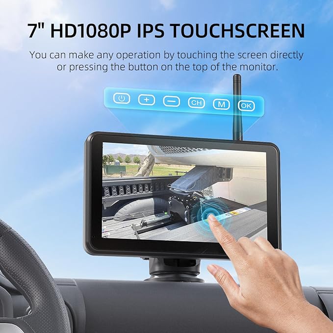 eRapta Dual Magnetic Solar Wireless Backup Cameras: HD1080P 7” Touchscreen Portable with DVR, BSD, 1-Min Install-Free IR Night Vision Hitch Backup Camera for Trailer/Truck/Small RV/Camper/Tractor