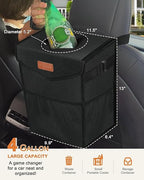Pritent Car Trash Can with Lid, Cute Leakproof Car Trash Garbage Bag Hanging Vehicle Trash Bin Small Portable Automotive Garbage Cans Organizer for Back/Front Seat(4 Gallons,Black)