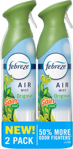 Febreze Air Mist, Air Freshener Spray, Odor Fighting Room Spray, Deodorizer for Home Bathroom Kitchen Office Apartment Dorm Room Classroom, Gain Original Scent, 8.1oz, (Pack of 2)