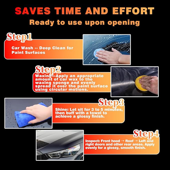 Car Wax Polish, Carnauba Wax Restores Shine High Hydrophobicity & Antioxidant, Long-Lasting Protection Gentle Formula For Cars, Rvs, Trucks, Motorcycles - Includes Sponge & Towel - 3.53oz, 2 Set