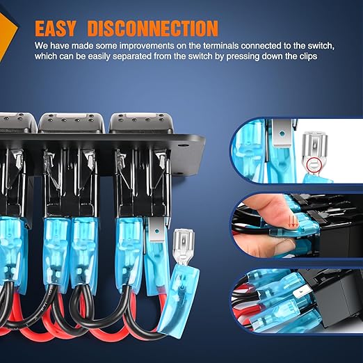 Nilight 5 Gang Rocker Switch Panel with PD Type C and USB Charger Voltmeter 12V SPST ON Off Toggle Switches w/Orange Backlit Waterproof Aluminum for Boats Cars RVs Trucks