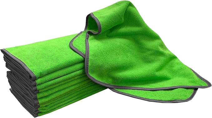 Detailer's Preference Large 320 GSM Microfiber Towels for Car Detailing, Washing, Drying, Ultra Soft Terry Weave, Scratch-Free, Lint-Free, Multi-Surface, Reusable, 16x24 Inch, 12-Pack, Green