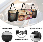 Cute Highland Cow Backseat Trunk Organizer for Car Boho Mandala Flowers Auto Hanging Seat Back Storage Bag Car Back Seat Organizer
