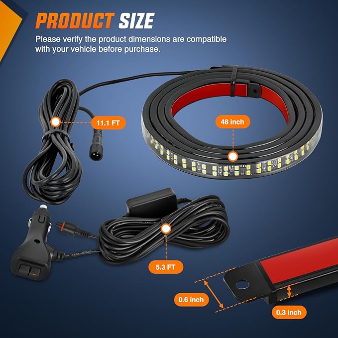 Nilight 48 Inch Truck Tailgate Strobe Light Strip Tail Emergency Bar Rear Window Warning Lamp Ultra-Bright Double Row 288 LED for Pickup Trailers Construction Vehicles Car SUV, Red White