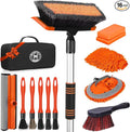62'' Car Wash Brush with Long Handle, Complete Car Wash Kit, Scratch-Free Car Cleaning Brush Mop Kit with Clay Bar, Wash Mitt, Window Squeegee, Wheel Brush, Storage Bag for Car Truck RV