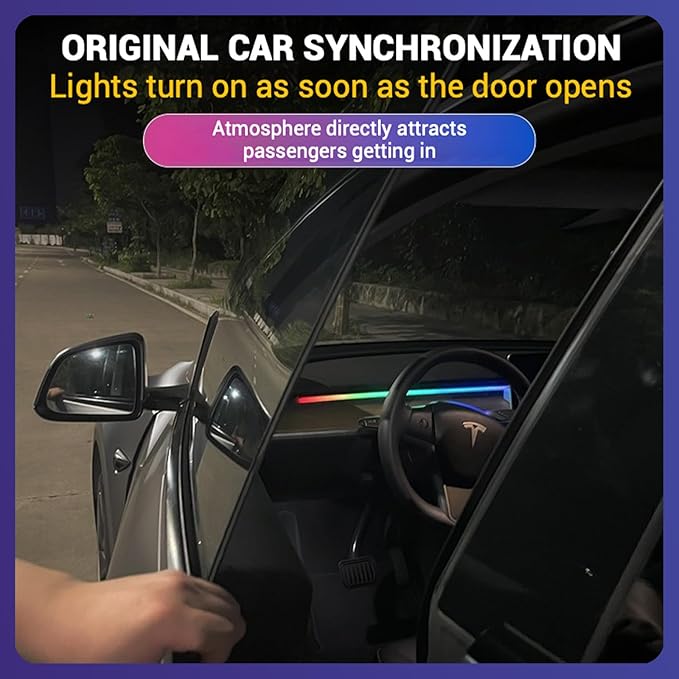 LED Car Ambient Lighting Strip for Tesla High Brightness with APP Control Multiple Colors and Car LED Strip Lighting Neon Lights for Model 3/Y (Dashboard& 4 Floor Lights)