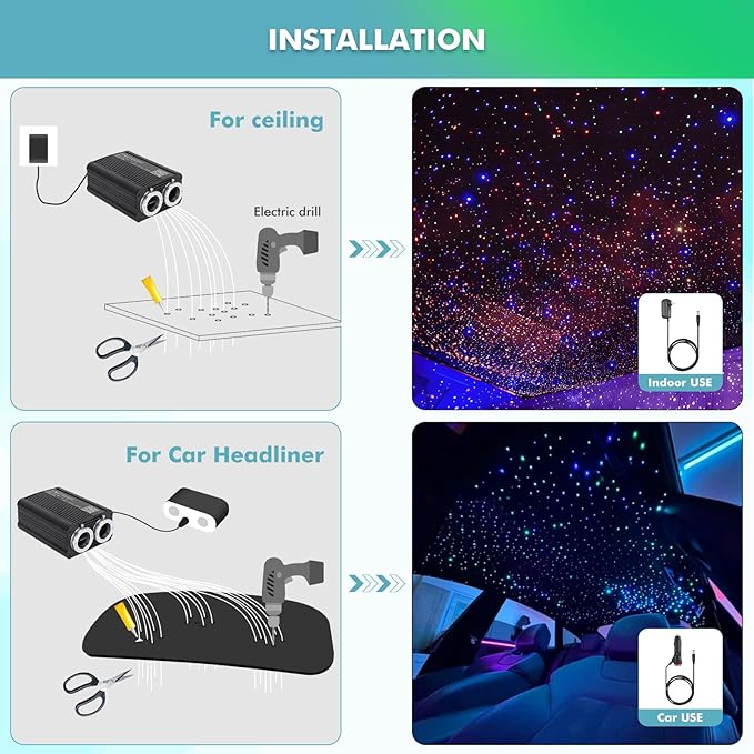 Dual Color Twinkle Starlight Headliner Kit, Music Sync 1000pcs 0.03in 9.8ft Fiber Optic Light APP/Remote Control for Car Home Ceiling Star Lights