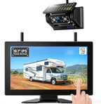 ZEROXCLUB 10.1" Magnetic Solar Wireless Backup Camera System, HD1080P Loop Recording 10.1 Inch Touchscreen Monitor with Quad RV Backup Cameras Wireless System for RV Trailer Tractor Truck, BL101